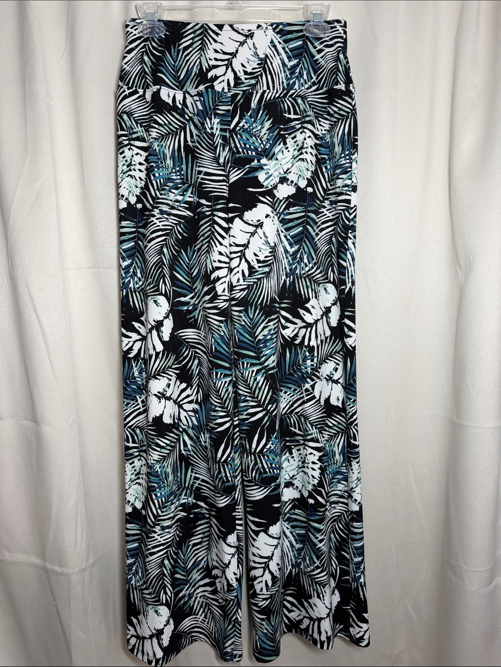Spanx Go with the Flow Wide Leg Pants Palm Leaf Print Black Blue Small‎